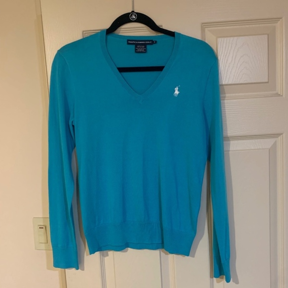 Ralph Lauren Golf Turquoise Blue V-neck Sweater sz M